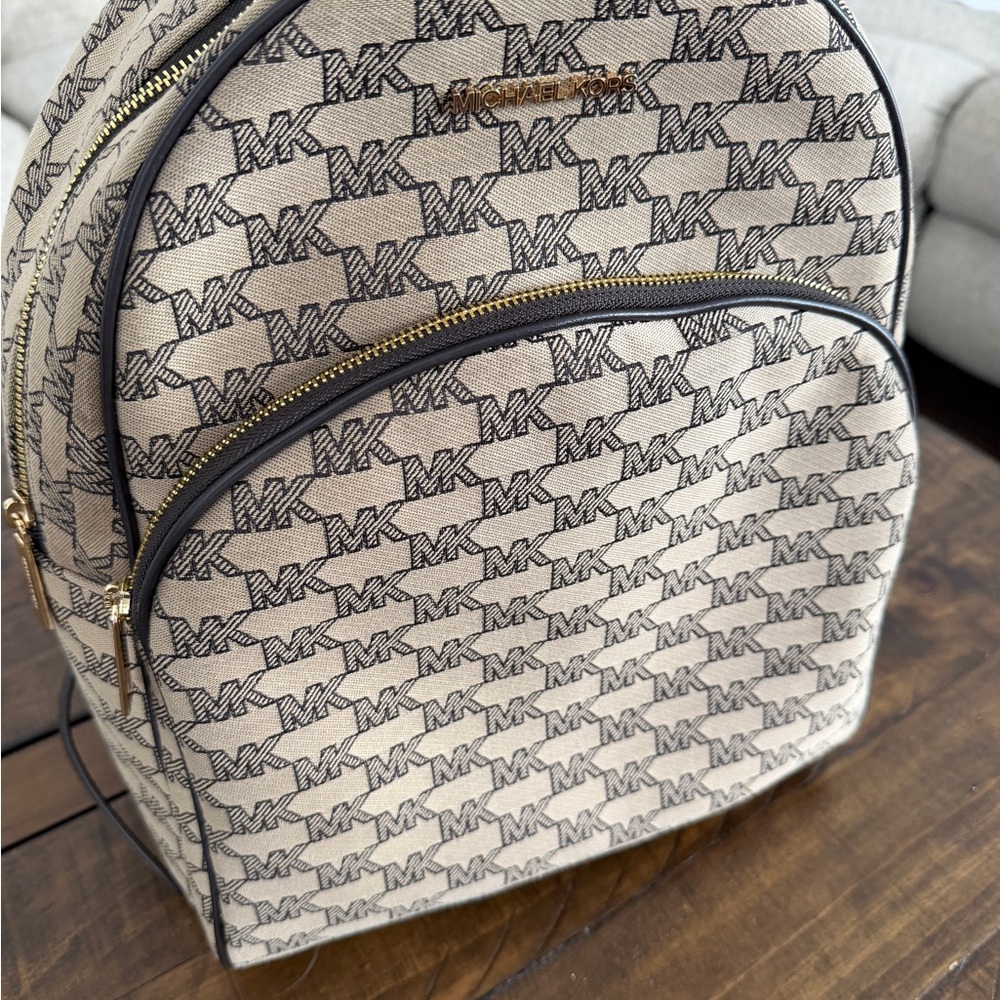 Michael Kors Beige and Black MK Logo Mini Backpack